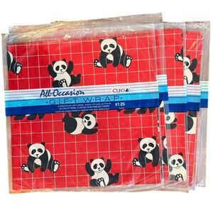 5 Pack VTG CLEO All-Occasion Gift Wrap Red Panda Print 2 Sheets 8.3 Sq Ft Total
